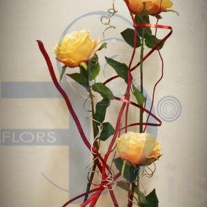 Arreglo Floral Autoestable con Rosas Color Té y Salix Rojo
